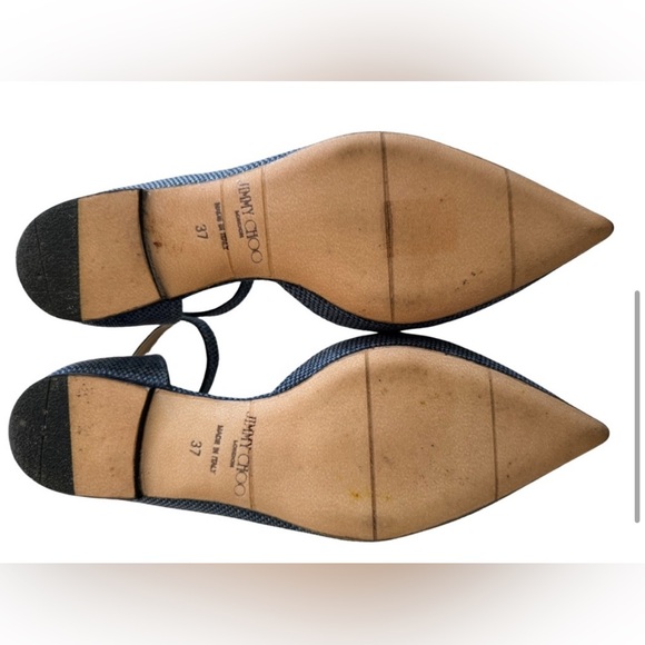 LIKE NEW Authentic Jimmy Choo Pointed Toe Denim Leather D’Orsay Work Flats - Picture 4 of 7